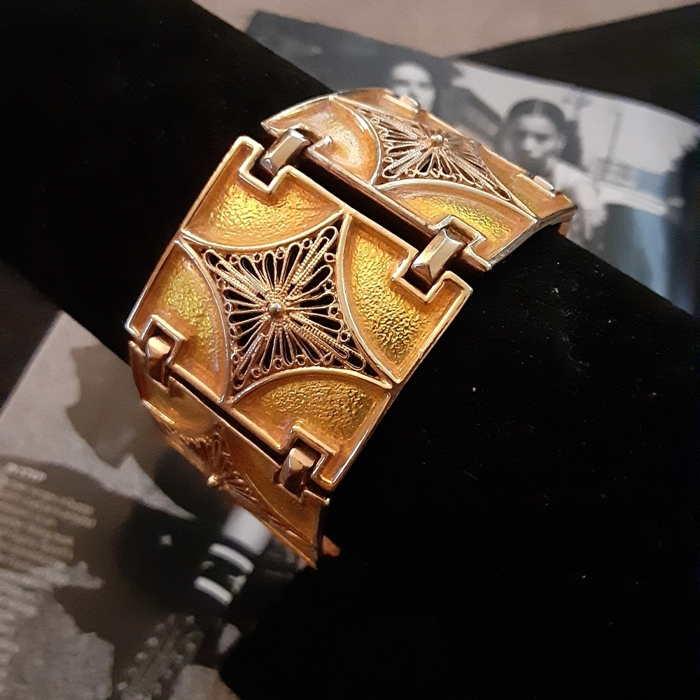 RARE SIGNED VINTAGE 1970's VENDOME ART DECO BRACELET